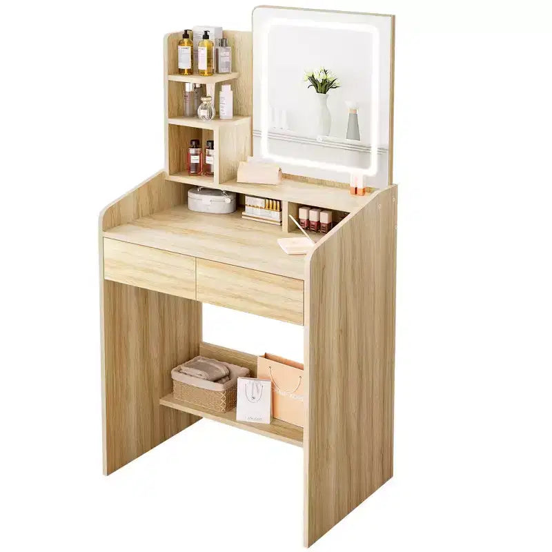 Coiffeuse avec miroir carré et éclairage - Petite table de maquillage avec chaises