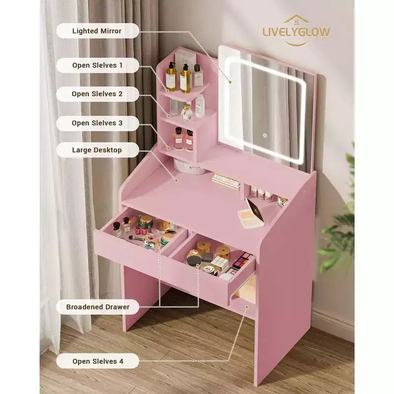 Coiffeuse avec miroir carré et éclairage - Petite table de maquillage avec chaises