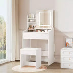 Coiffeuse avec miroir carré et éclairage - Petite table de maquillage avec chaises