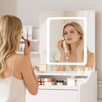 Coiffeuse avec miroir carré et éclairage - Petite table de maquillage avec chaises