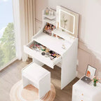 Coiffeuse avec miroir carré et éclairage - Petite table de maquillage avec chaises