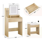 Coiffeuse avec miroir carré et éclairage - Petite table de maquillage avec chaises