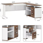 Bureau de direction Lantine de 160 cm avec classeur, grand bureau d'ordinateur en L avec étagères de rangement