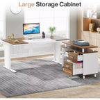 Bureau de direction Lantine de 160 cm avec classeur, grand bureau d'ordinateur en L avec étagères de rangement
