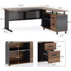 Bureau de direction Lantine de 160 cm avec classeur, grand bureau d'ordinateur en L avec étagères de rangement