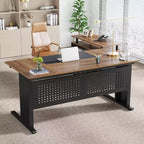 Bureau de direction Lantine de 160 cm avec classeur, grand bureau d'ordinateur en L avec étagères de rangement