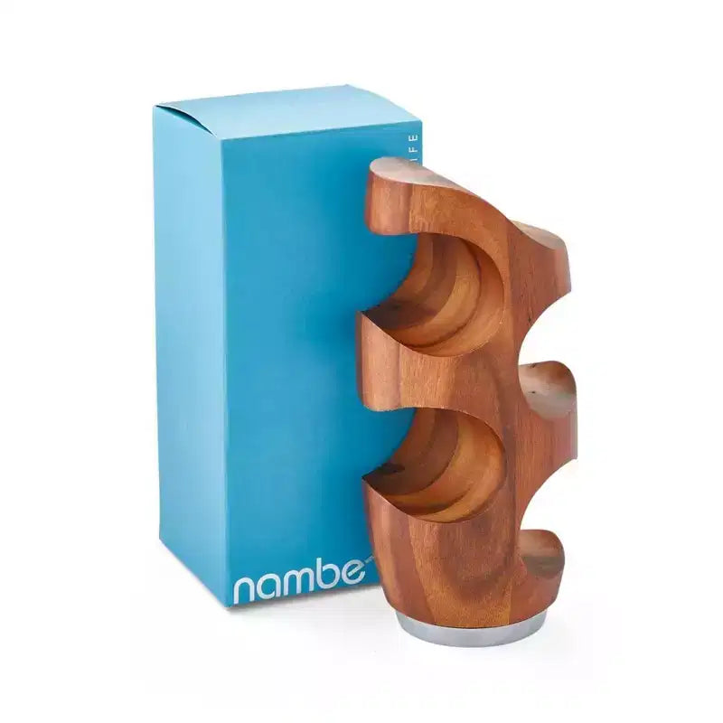 Présentoir à 4 bouteilles Namb Vie, 6 x 13, en bois d'acacia et alliage