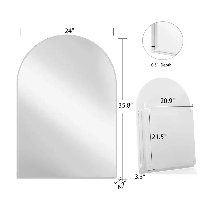 Armoire à pharmacie encastrée arquée 24x36, cadre métallique, étagères réglables, blanc