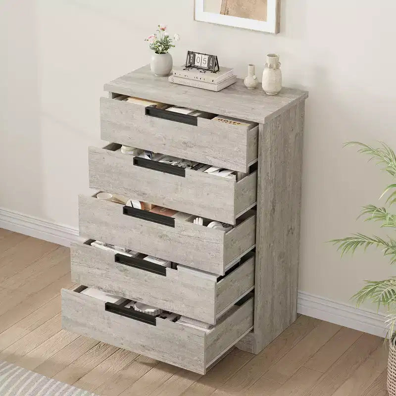 5 Drawer Dresser for Bedroom, Dresser Chest of Drawers with Embedded Handles Design, Wooden Dresser Organizer for Living Room, Nursery, Hallway