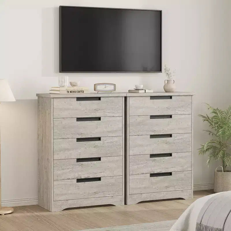 5 Drawer Dresser for Bedroom, Dresser Chest of Drawers with Embedded Handles Design, Wooden Dresser Organizer for Living Room, Nursery, Hallway
