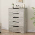 5 Drawer Dresser for Bedroom, Dresser Chest of Drawers with Embedded Handles Design, Wooden Dresser Organizer for Living Room, Nursery, Hallway