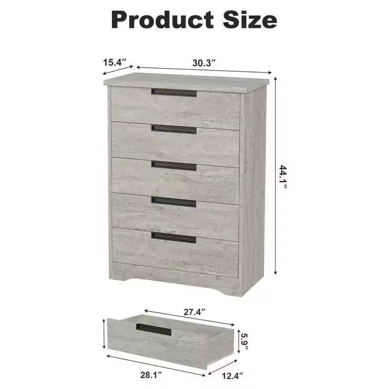 5 Drawer Dresser for Bedroom, Dresser Chest of Drawers with Embedded Handles Design, Wooden Dresser Organizer for Living Room, Nursery, Hallway