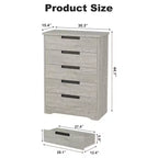 5 Drawer Dresser for Bedroom, Dresser Chest of Drawers with Embedded Handles Design, Wooden Dresser Organizer for Living Room, Nursery, Hallway