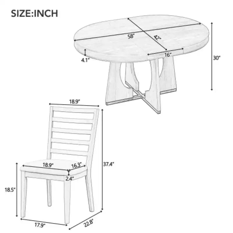 5-Piece Retro Rustic Dining Ensemble, Unique Geometric Table with 16-inch Extension Leaf and 4 Cushioned Chairs