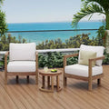 Christopher Knight Home Pelon Outdoor Acacia Wood 3 Piece Chat Set with Cushions, Beige and Brown Wash