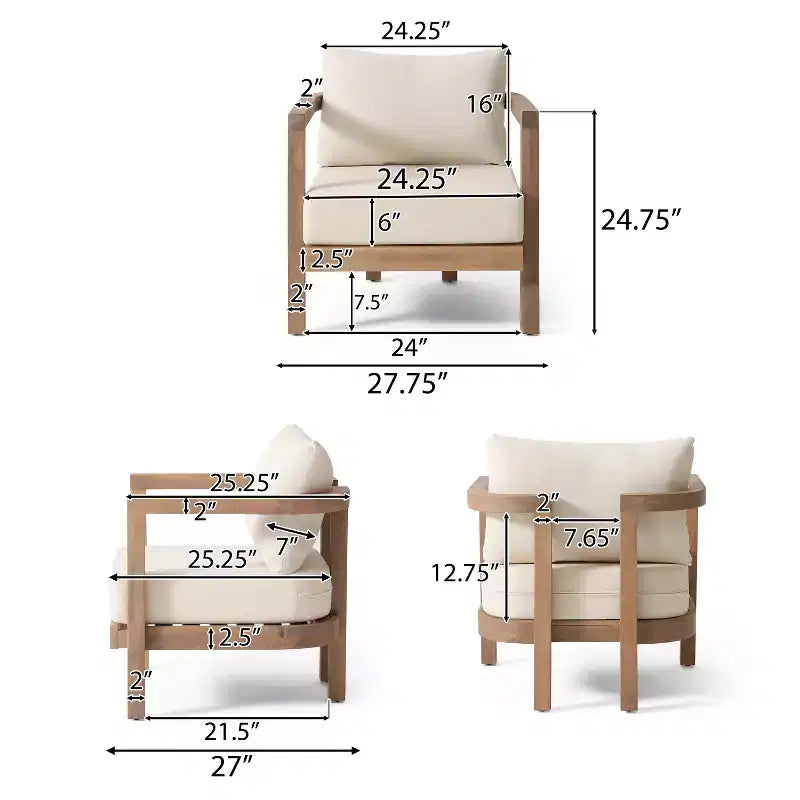 Christopher Knight Home Pelon Ensemble de conversation 3 pièces d'extérieur en bois d'acacia avec coussins, beige et délavé marron