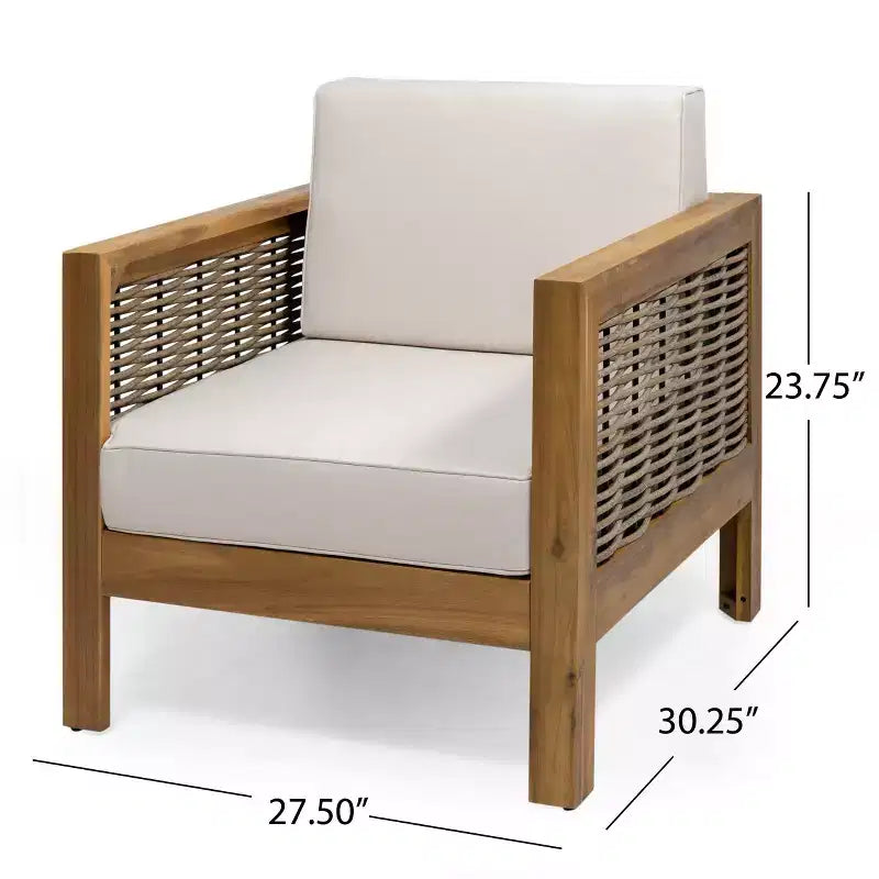 Christopher Knight Home Allegra Outdoor Acacia Wood and Wicker 4 Seater Chat Set with Cushions