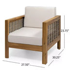 Christopher Knight Home Allegra Outdoor Acacia Wood and Wicker 4 Seater Chat Set with Cushions