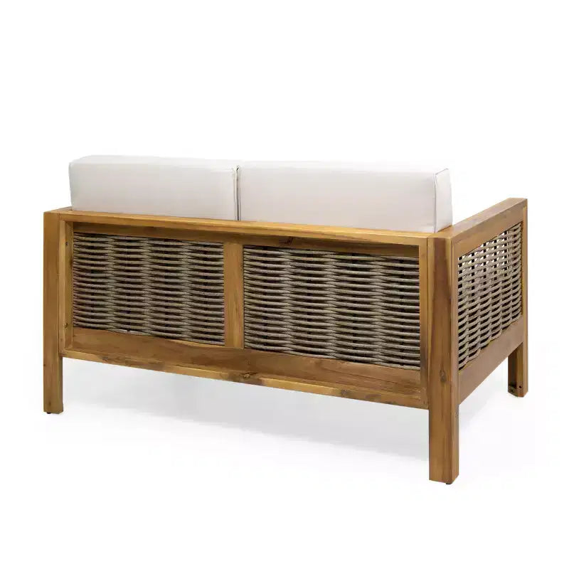 Christopher Knight Home Allegra Outdoor Acacia Wood and Wicker 4 Seater Chat Set with Cushions