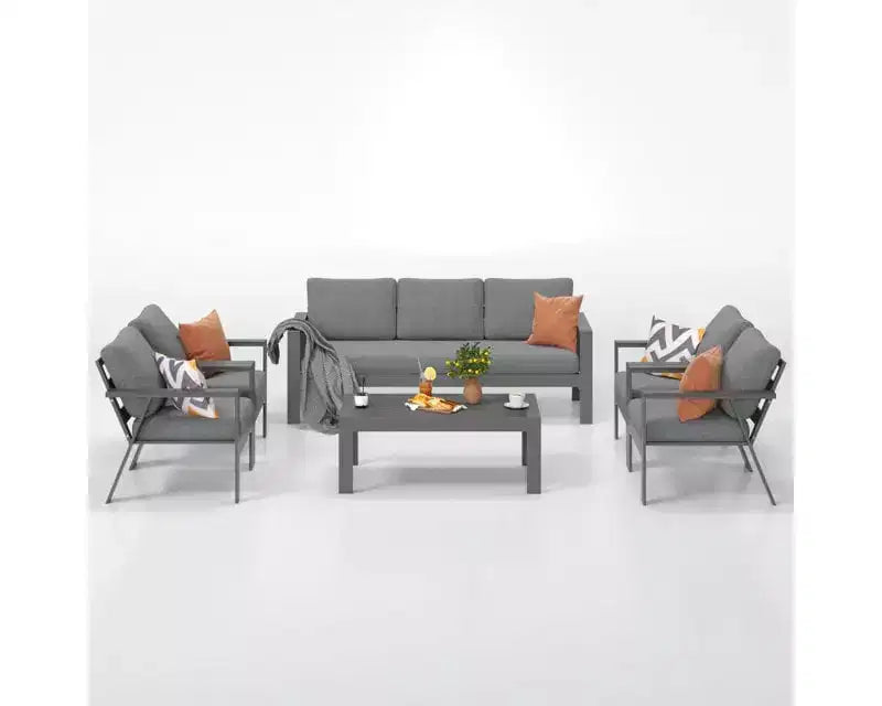 Heynemo 7-Seat Outdoor Patio Aluminum Furniture Sofa Sets, Modern Outside Sectional Conversation Metal Couch Chairs Sets With Cushions