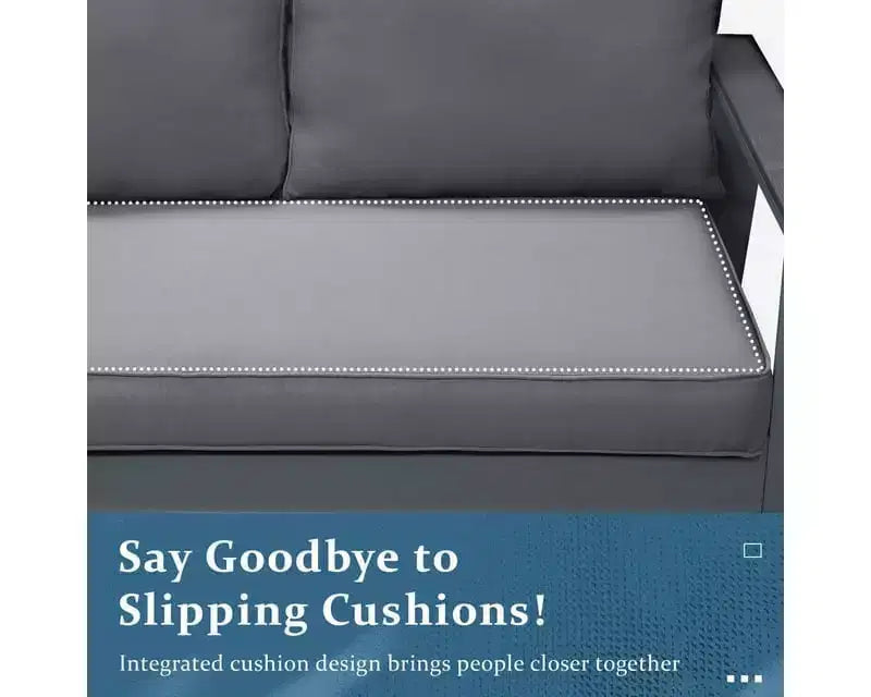 Heynemo 7-Seat Outdoor Patio Aluminum Furniture Sofa Sets, Modern Outside Sectional Conversation Metal Couch Chairs Sets With Cushions