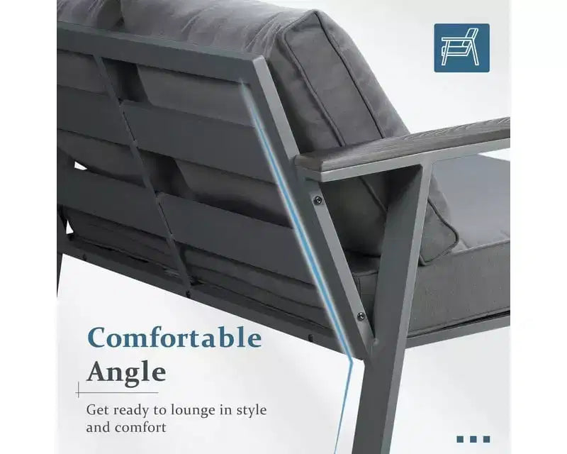 Heynemo 7-Seat Outdoor Patio Aluminum Furniture Sofa Sets, Modern Outside Sectional Conversation Metal Couch Chairs Sets With Cushions