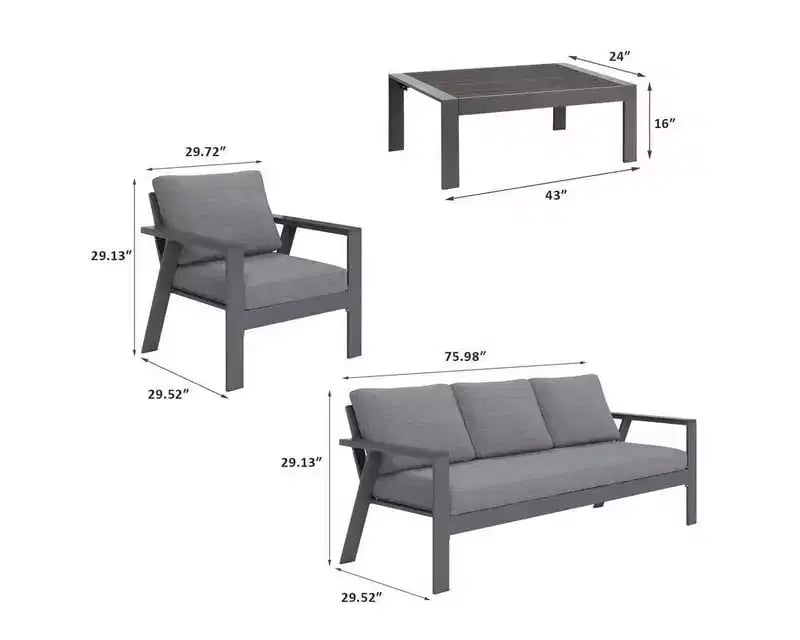 Heynemo 7-Seat Outdoor Patio Aluminum Furniture Sofa Sets, Modern Outside Sectional Conversation Metal Couch Chairs Sets With Cushions