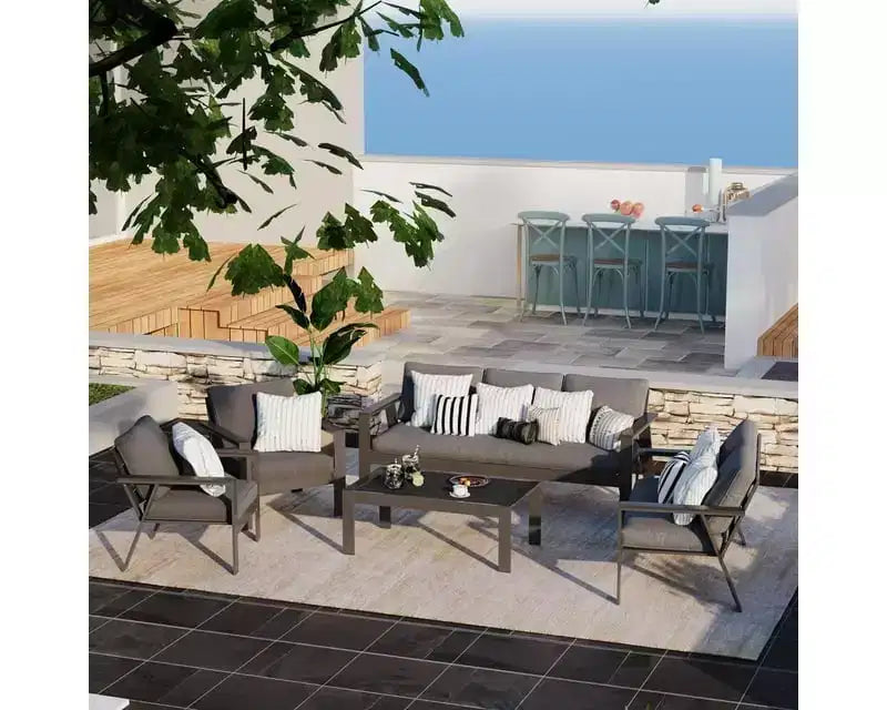 Heynemo 7-Seat Outdoor Patio Aluminum Furniture Sofa Sets, Modern Outside Sectional Conversation Metal Couch Chairs Sets With Cushions