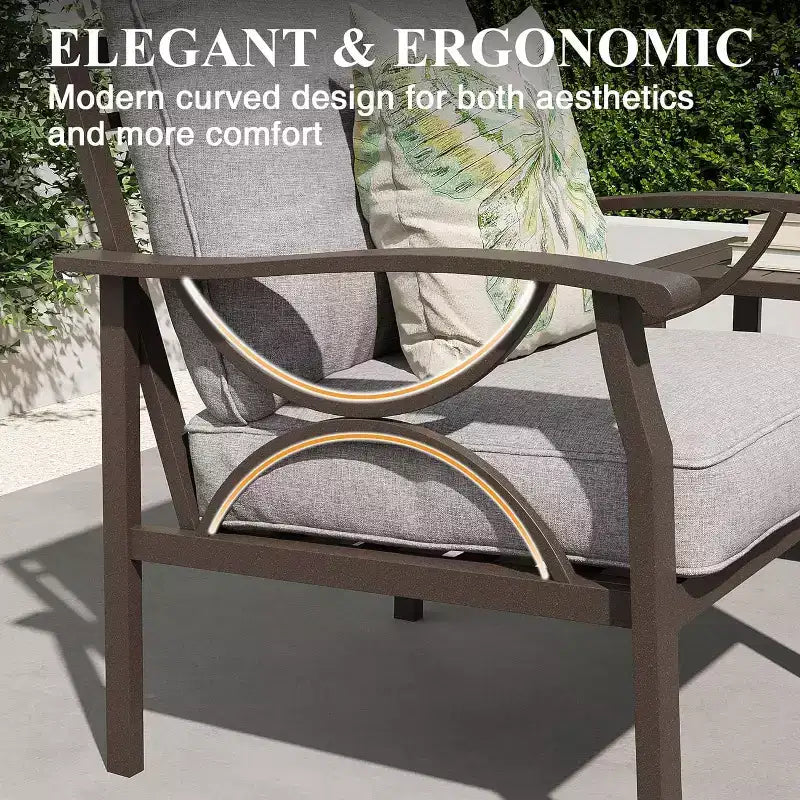 HeynemoOutdoor Patio Furniture Set, 5 Piece Patio Conversation Set with Fire Table and Ottomans, Metal Furniture Set for Porch Backyard Garden