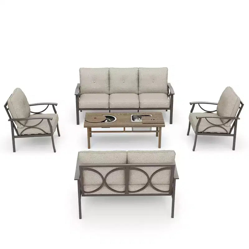 HeynemoOutdoor Patio Furniture Set, 5 Piece Patio Conversation Set with Fire Table and Ottomans, Metal Furniture Set for Porch Backyard Garden