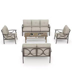 HeynemoOutdoor Patio Furniture Set, 5 Piece Patio Conversation Set with Fire Table and Ottomans, Metal Furniture Set for Porch Backyard Garden