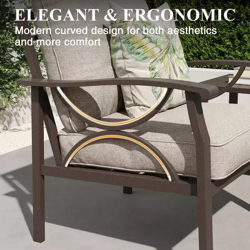 HeynemoOutdoor Patio Furniture Set, 5 Piece Patio Conversation Set with Fire Table and Ottomans, Metal Furniture Set for Porch Backyard Garden