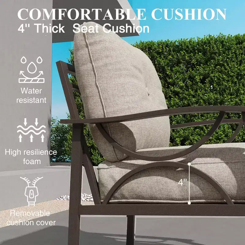 HeynemoOutdoor Patio Furniture Set, 5 Piece Patio Conversation Set with Fire Table and Ottomans, Metal Furniture Set for Porch Backyard Garden