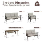 HeynemoOutdoor Patio Furniture Set, 5 Piece Patio Conversation Set with Fire Table and Ottomans, Metal Furniture Set for Porch Backyard Garden
