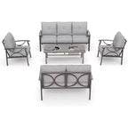 HeynemoOutdoor Patio Furniture Set, 5 Piece Patio Conversation Set with Fire Table and Ottomans, Metal Furniture Set for Porch Backyard Garden