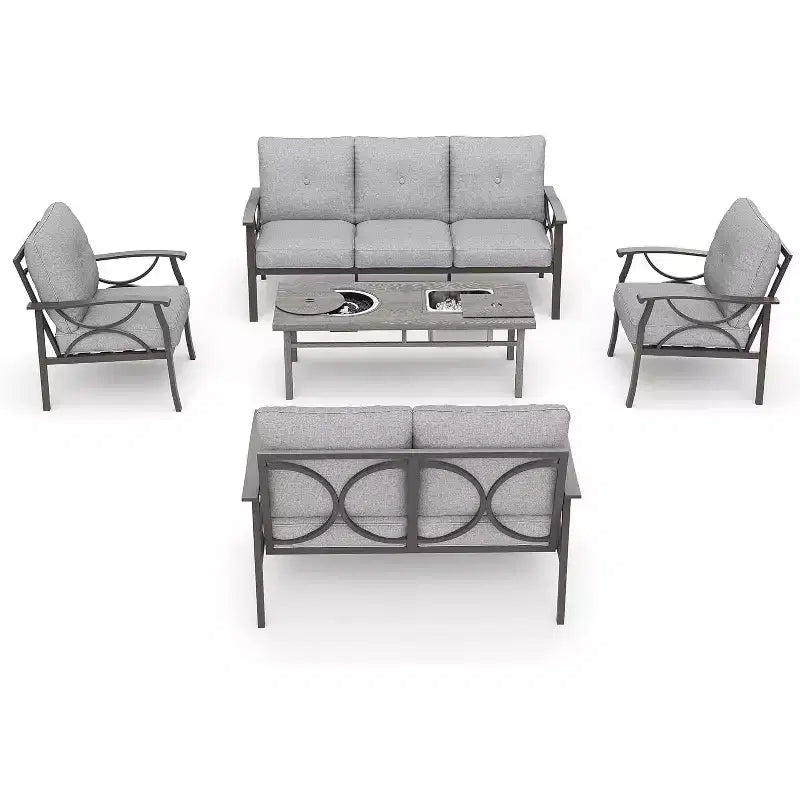 HeynemoOutdoor Patio Furniture Set, 5 Piece Patio Conversation Set with Fire Table and Ottomans, Metal Furniture Set for Porch Backyard Garden
