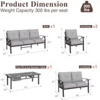 HeynemoOutdoor Patio Furniture Set, 5 Piece Patio Conversation Set with Fire Table and Ottomans, Metal Furniture Set for Porch Backyard Garden