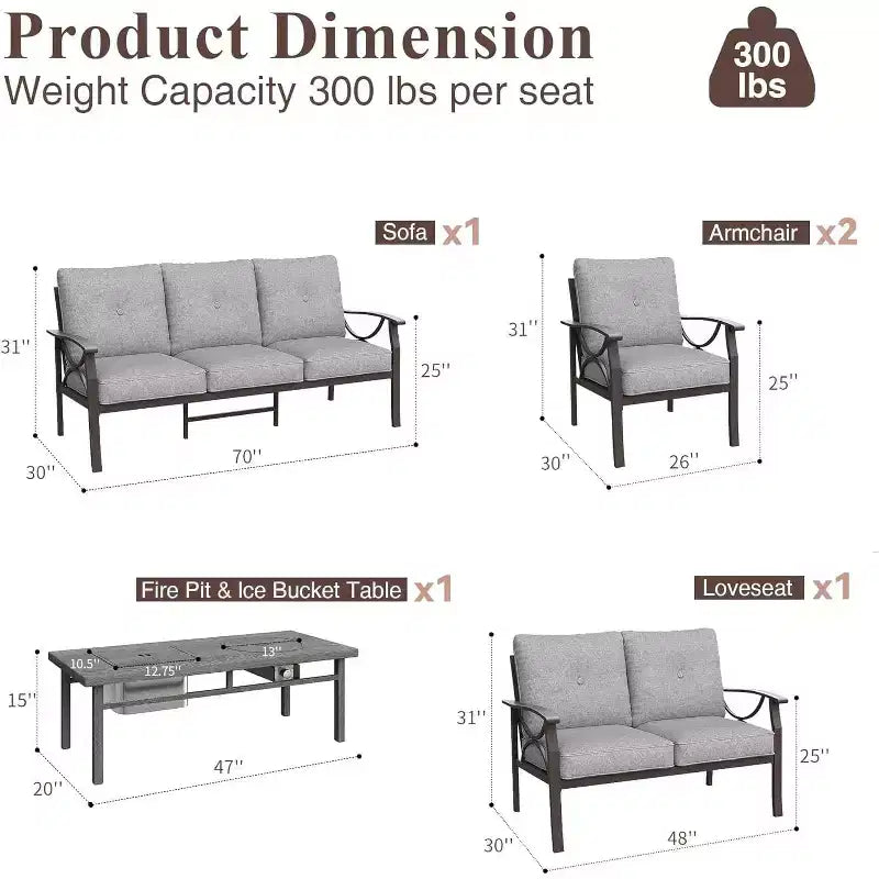 HeynemoOutdoor Patio Furniture Set, 5 Piece Patio Conversation Set with Fire Table and Ottomans, Metal Furniture Set for Porch Backyard Garden