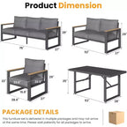 Heynemo Aluminum Patio Furniture Set, 8 Piece Outdoor Conversation Set with Dining Table, Metal Patio Furniture Set for Porch Backyard Garden