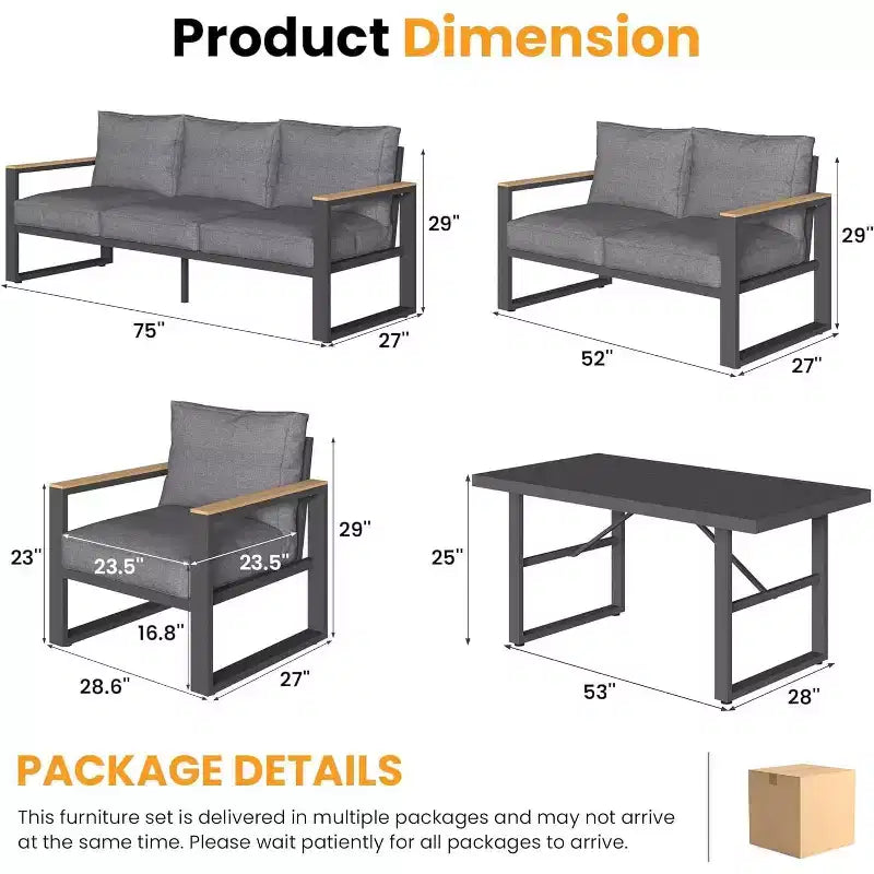 Heynemo Aluminum Patio Furniture Set, 8 Piece Outdoor Conversation Set with Dining Table, Metal Patio Furniture Set for Porch Backyard Garden