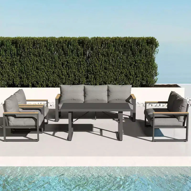 Heynemo Aluminum Patio Furniture Set, 8 Piece Outdoor Conversation Set with Dining Table, Metal Patio Furniture Set for Porch Backyard Garden