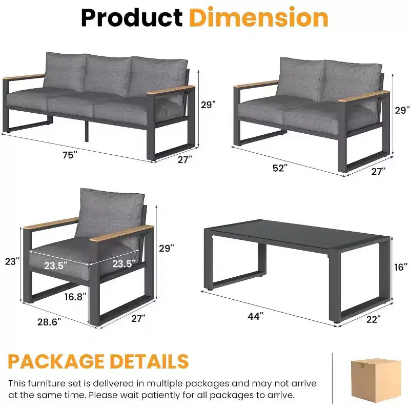 Heynemo Aluminum Patio Furniture Set, 8 Piece Outdoor Conversation Set with Coffee Table, Metal Patio Furniture Set for Porch Backyard Garden