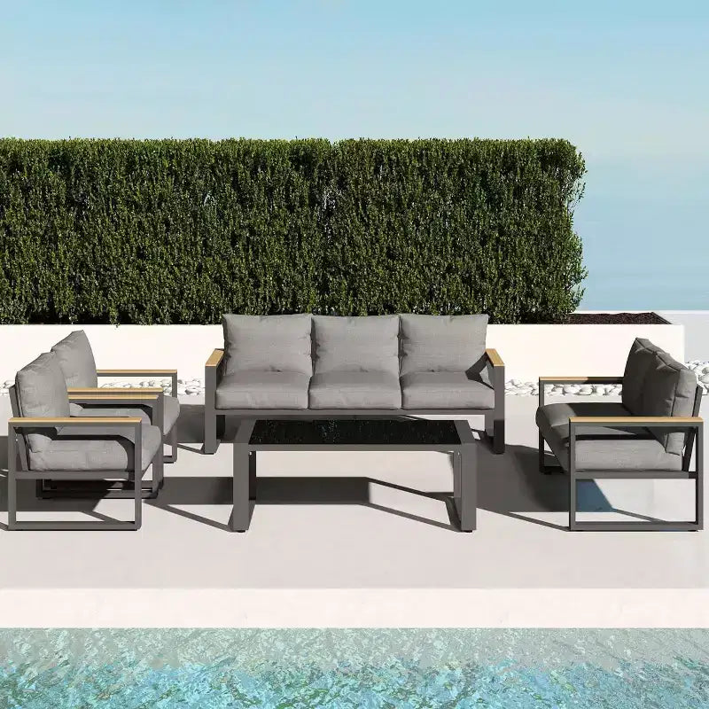 Heynemo Aluminum Patio Furniture Set, 8 Piece Outdoor Conversation Set with Coffee Table, Metal Patio Furniture Set for Porch Backyard Garden