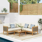 Christopher Knight Home Burchett Outdoor Acacia Wood and Round Wicker 5 Seater Sectional Sofa Chat Set with Cushions, Teak/Beige