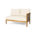 Christopher Knight Home Burchett Outdoor Acacia Wood and Round Wicker 5 Seater Sectional Sofa Chat Set with Cushions, Teak/Beige