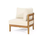 Christopher Knight Home Burchett Outdoor Acacia Wood and Round Wicker 5 Seater Sectional Sofa Chat Set with Cushions, Teak/Beige