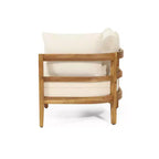 GDFStudio Hiland Outdoor Acacia Wood and Round Wicker 5 Seater Sectional Sofa Set with Cushions, Teak/Beige