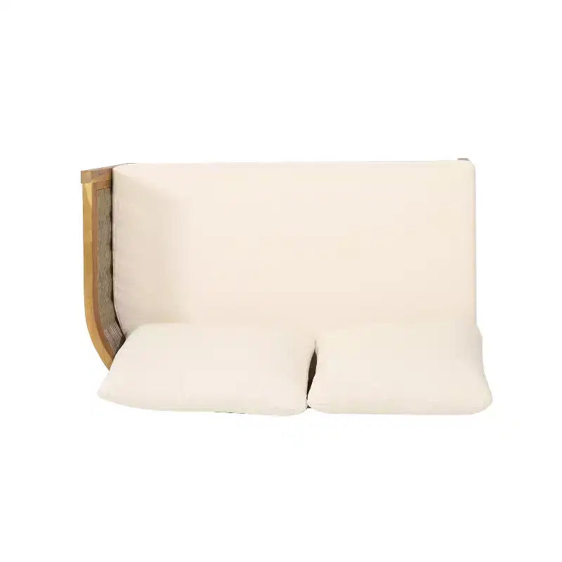 GDFStudio Hiland Outdoor Acacia Wood and Round Wicker 5 Seater Sectional Sofa Set with Cushions, Teak/Beige
