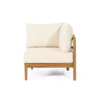 GDFStudio Hiland Outdoor Acacia Wood and Round Wicker 5 Seater Sectional Sofa Set with Cushions, Teak/Beige