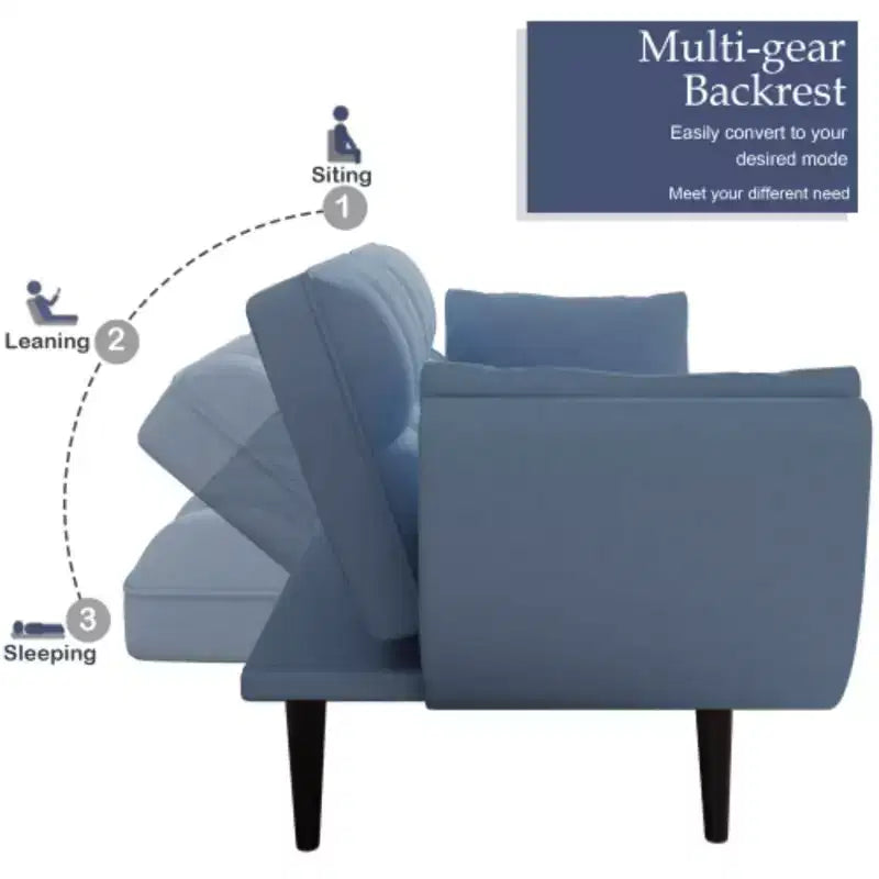 57 Canapé bleu Doux Deux accoudoirs Coussin Confortable Adapté Appartement Chambre Petit espace